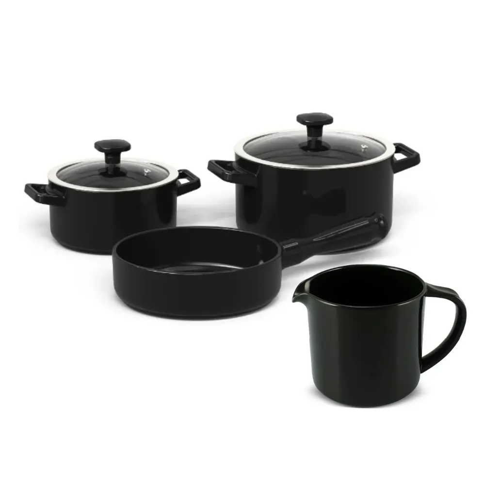 Combo Cozinha Preto 4 Peças - Jogo de Panelas Aura + Fervedor