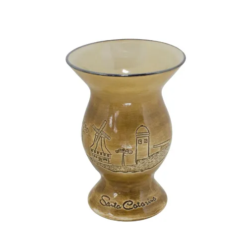 Cuia De Cerâmica 300Ml (Sc-Rel. Baixo-C/Platina) - Marrom Escuro