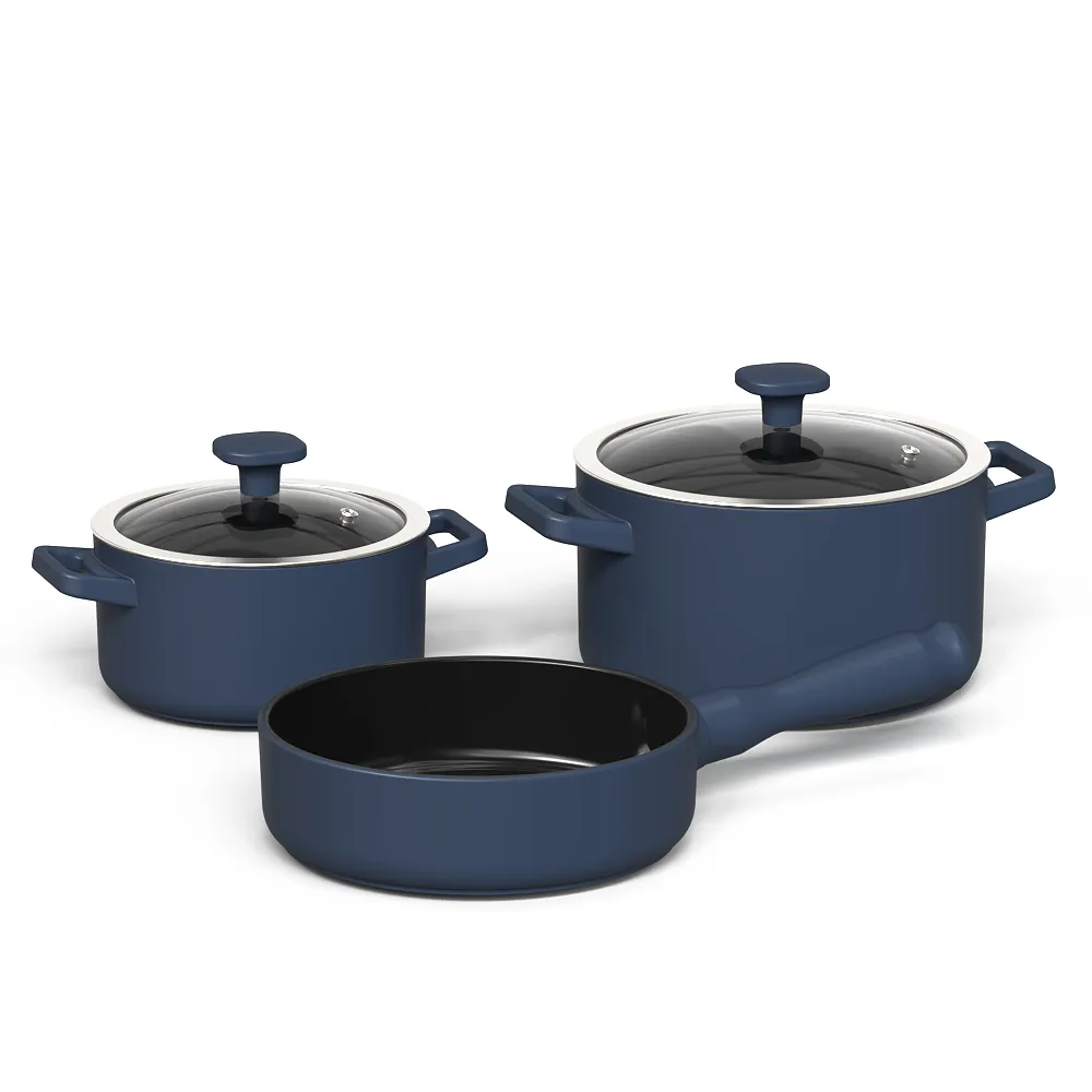 Jogo De Panelas De Cerâmica Aura 3 Pcs - Azul Índigo