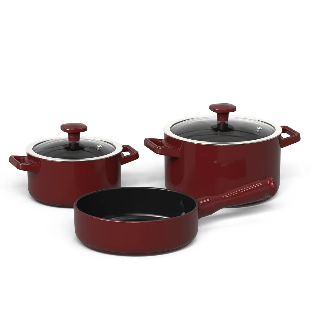 Jogo De Panelas De Cerâmica Aura 3 Pcs - Marsala