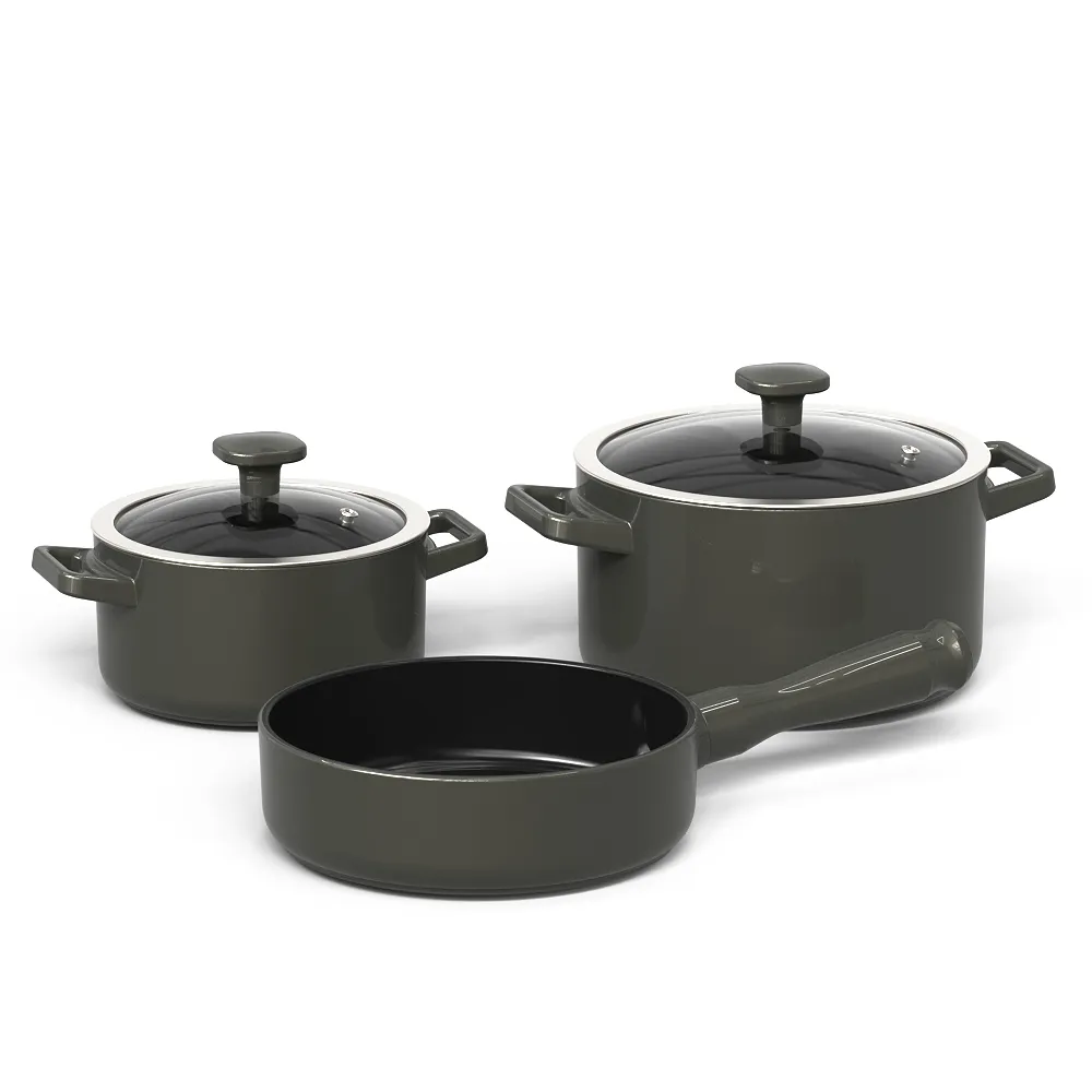 Jogo De Panelas De Cerâmica Aura 3 Pcs - Onyx Gray