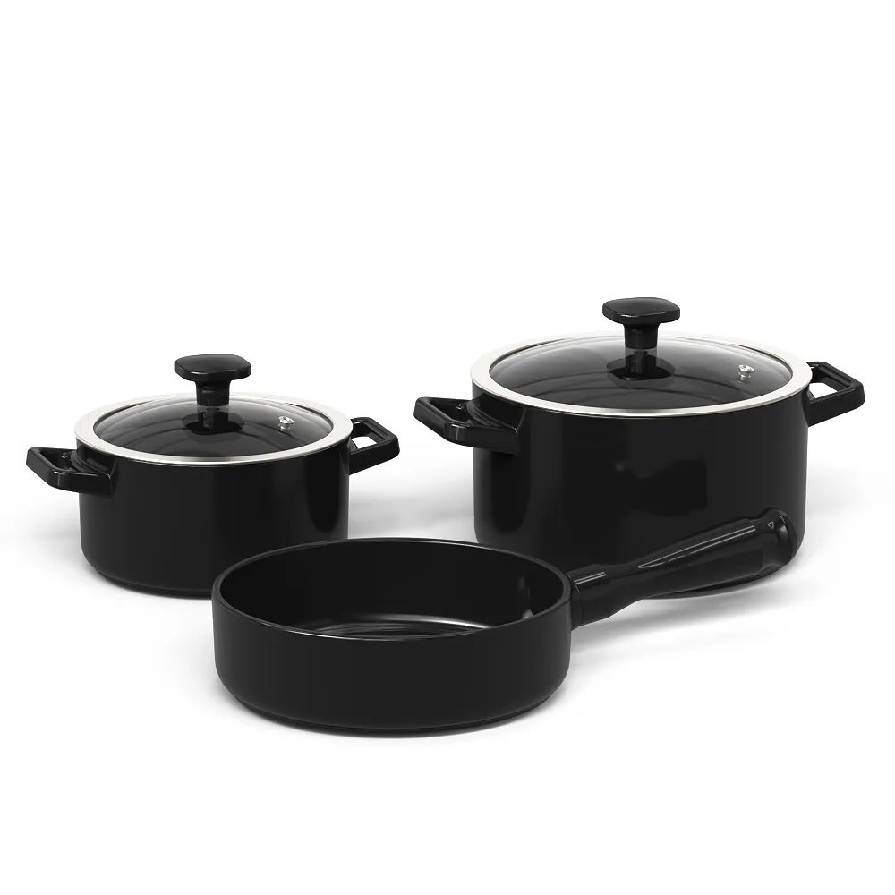 Jogo De Panelas De Cerâmica Aura 3 Pcs - Preto