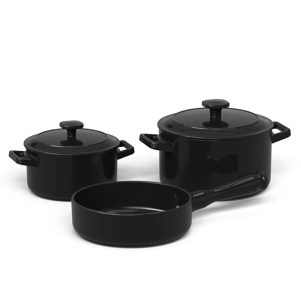 Jogo De Panelas De Cerâmica Aura+ 3 Pcs - Preto