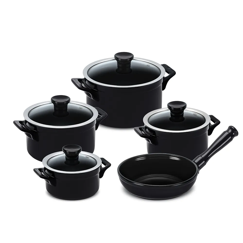 Jogo De Panelas De Cerâmica Clear 5 Pcs - Preto